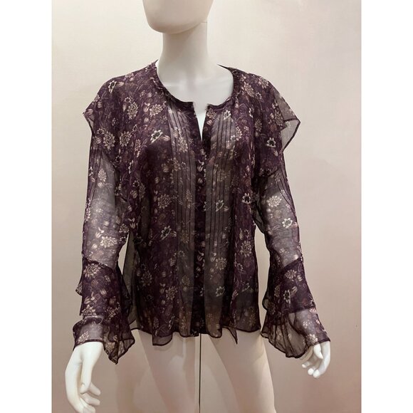 Kobi Halperin 100% Silk LS dark floral fairy poet’s blouse. Size L - Picture 1 of 4